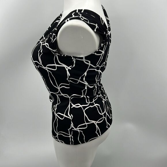 Worthington asymmetrical neckline black white blouse - Picture 3 of 4